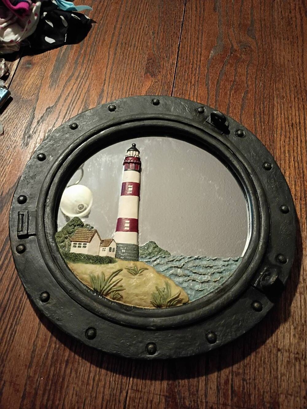 Lighthouse Nautical Port Hole Mirror Wall Decor 14" Diameter